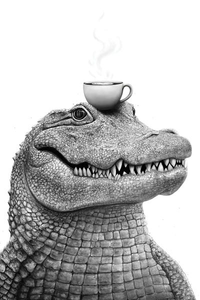 Fine Art Print: Crocodile With Coffee by Valeriya Korenkova