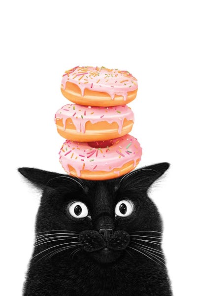 Cream Art - Canvas Prints: Black Cat With Donuts by Valeriya Korenkova