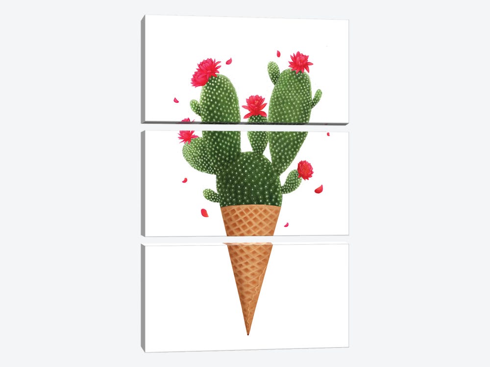Ice Cream With Cactuses by Valeriya Korenkova 3-piece Canvas Art Print