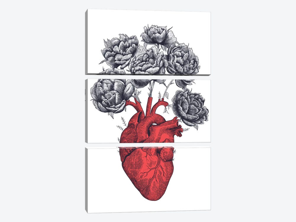 Heart With Peonies by Valeriya Korenkova 3-piece Art Print