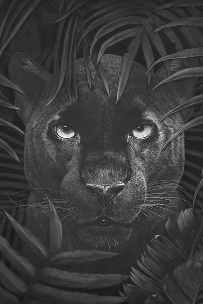 Black & White Florals: Panther In Jungle by Valeriya Korenkova