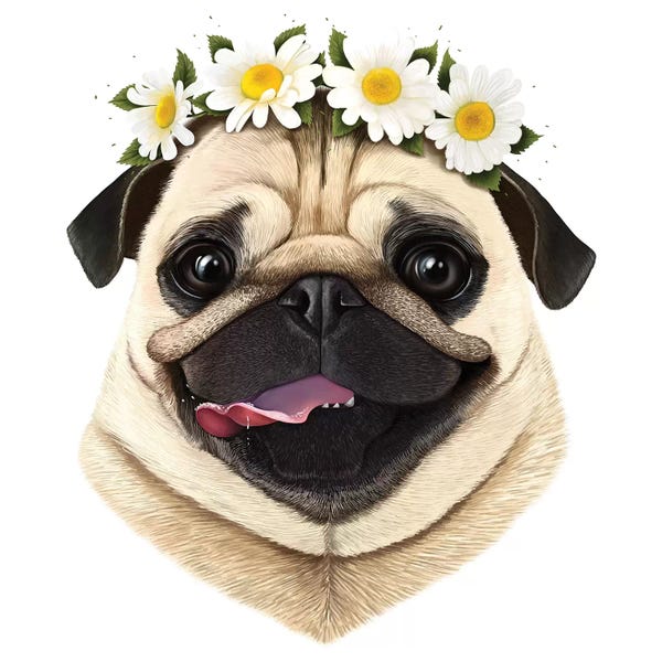 Pugs: Pug With Flowers by Valeriya Korenkova