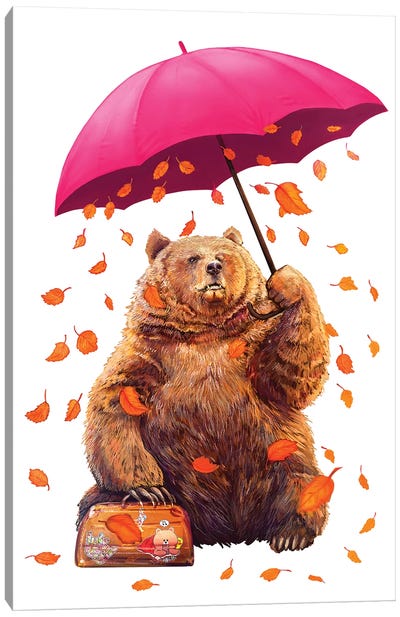 Autumn Bear Canvas Art Print - Brown Bear Art