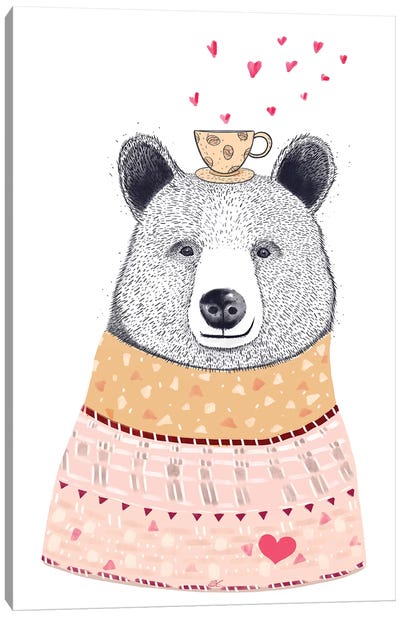 Bear Lover Of Coffee Canvas Art Print - Valeriya Korenkova