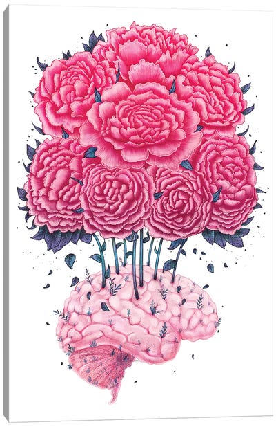 Brain With Peonies Canvas Art Print - Valeriya Korenkova