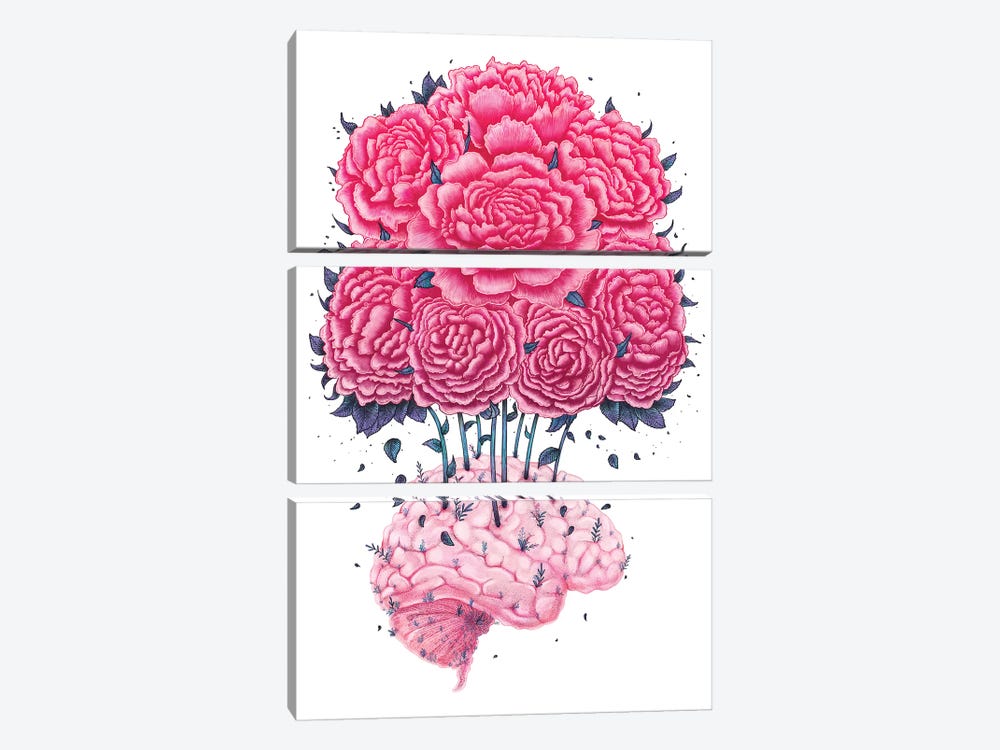 Brain With Peonies by Valeriya Korenkova 3-piece Canvas Art Print