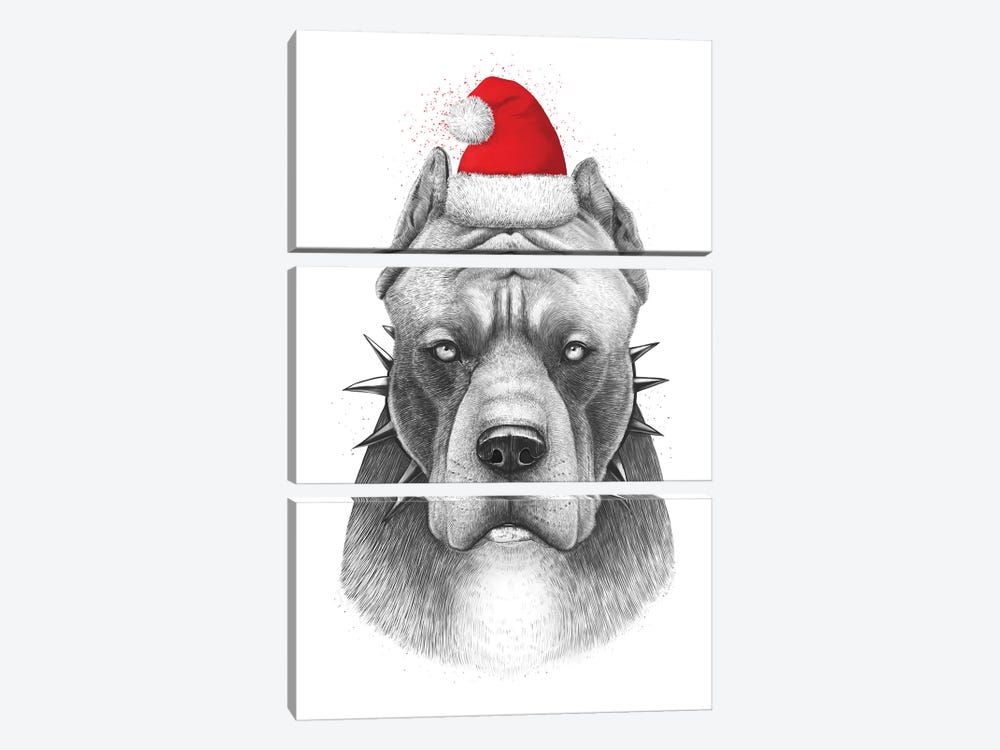 Christmas Pitbull by Valeriya Korenkova 3-piece Art Print