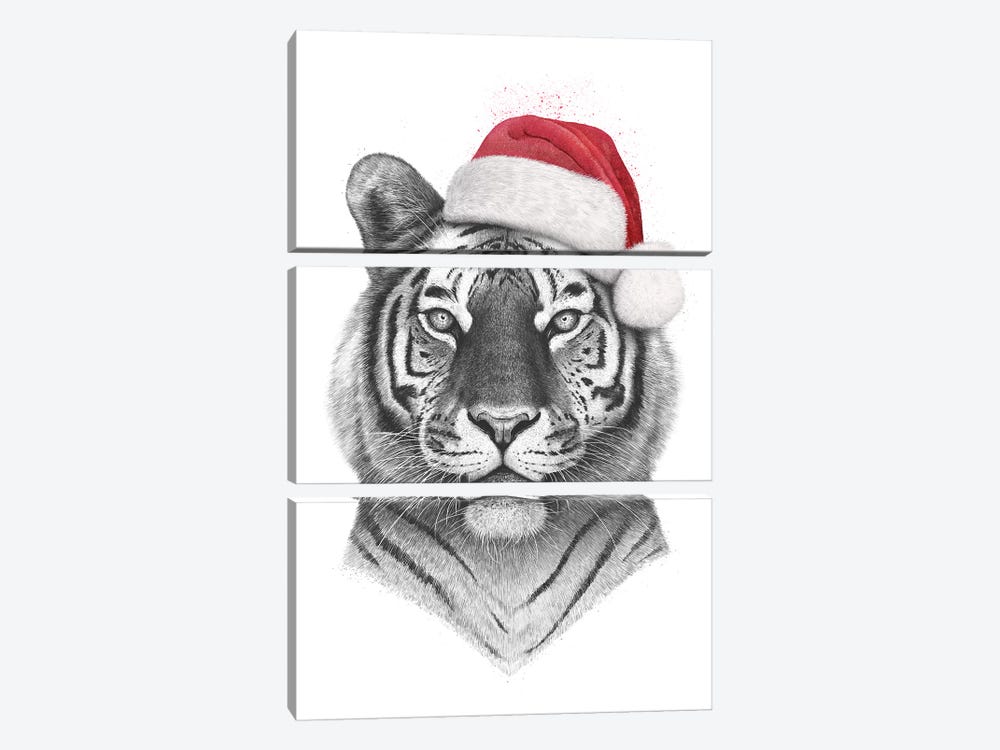 Christmas Tiger by Valeriya Korenkova 3-piece Canvas Wall Art