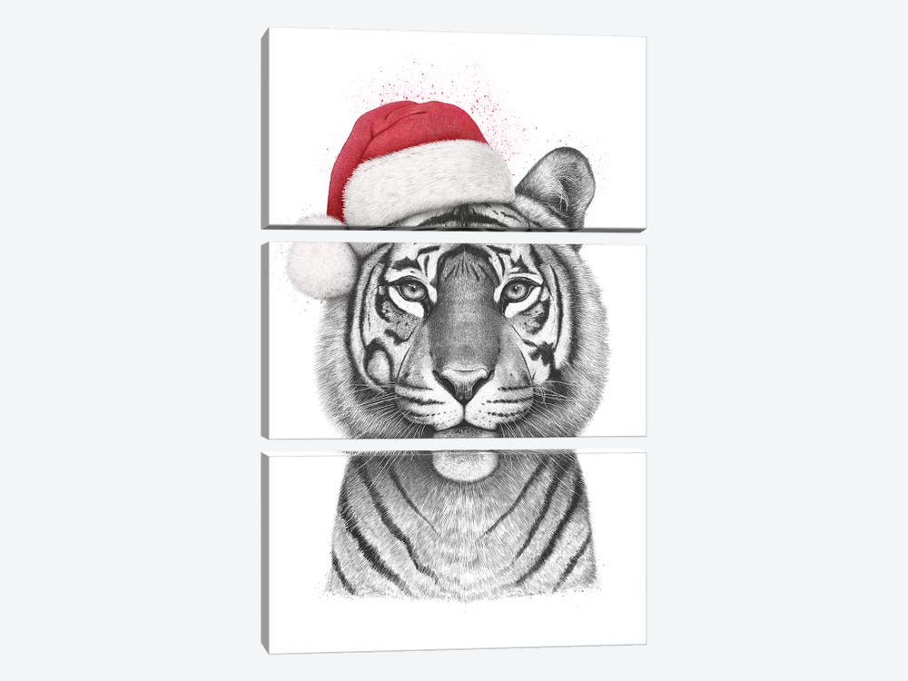 Christmas Tigress by Valeriya Korenkova 3-piece Canvas Art Print