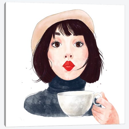 French Woman With Coffee Canvas Print #VAK95} by Valeriya Korenkova Canvas Art Print