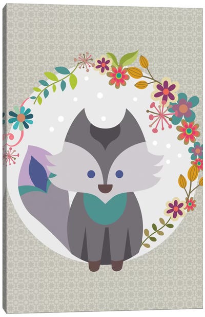 Grey Litle Fox Canvas Art Print - Nursery Room Art