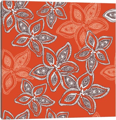 Hawaiian Pattern Canvas Art Print - Citrus Orange