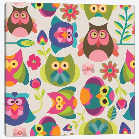 Owls And Flowers I Canvas Print #VAL302} by Valentina Harper Canvas Artwork