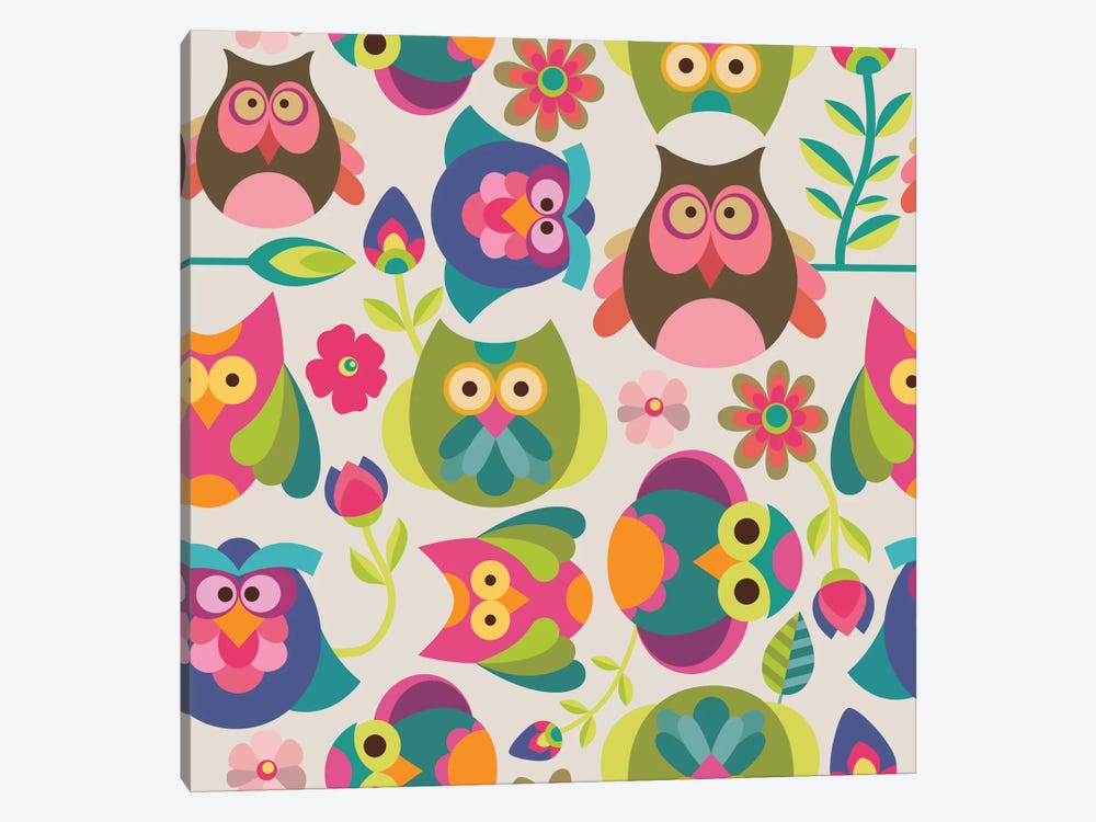 Owls And Flowers I by Valentina Harper 1-piece Canvas Art Print