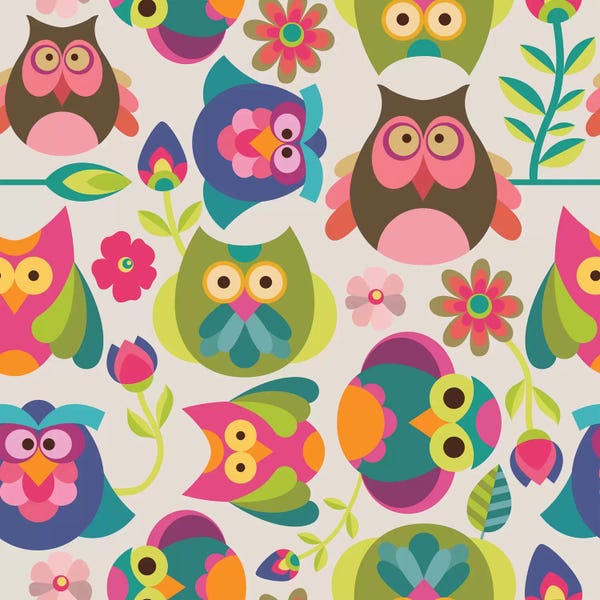 Animal Patterns: Owls And Flowers I by Valentina Harper