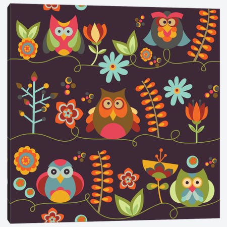 Owls And Flowers II Canvas Print #VAL303} by Valentina Harper Canvas Art
