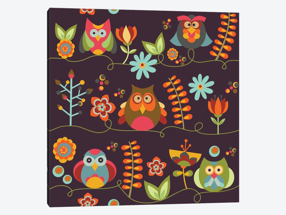 Owls And Flowers II by Valentina Harper 1-piece Canvas Artwork