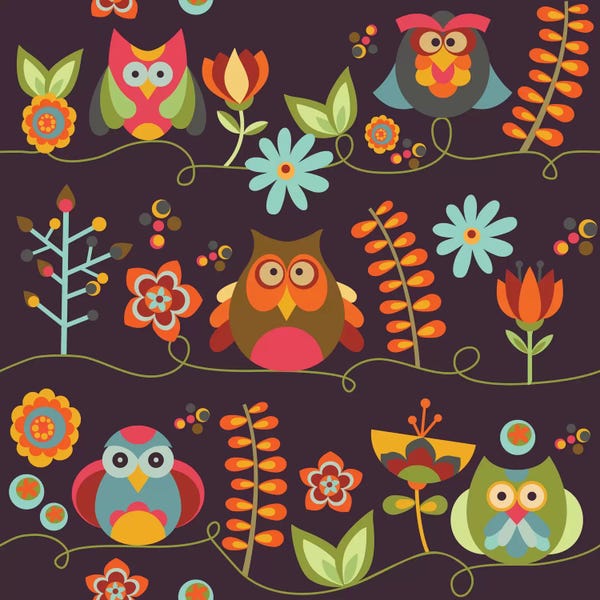 Valentina Harper: Owls And Flowers II by Valentina Harper