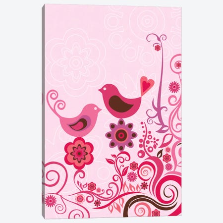 Pink Birds And Ornaments Canvas Print #VAL317} by Valentina Harper Canvas Art