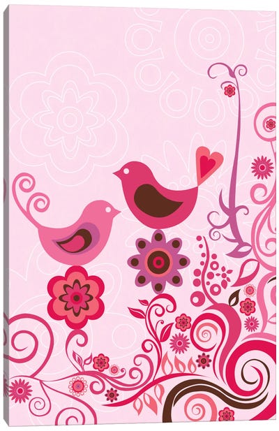 Pink Birds And Ornaments Canvas Art Print - Valentina Harper