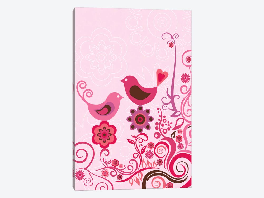 Pink Birds And Ornaments by Valentina Harper 1-piece Canvas Print
