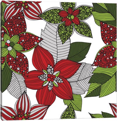 Red And Green Flowers Canvas Art Print - Poinsettia Art