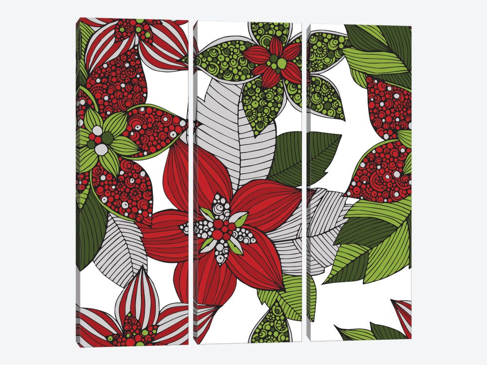 Red And Green Flowers by Valentina Harper 3-piece Canvas Wall Art