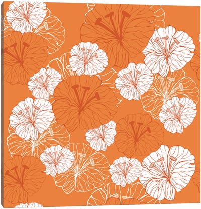 Tangerine Florals Canvas Art Print - Hibiscus Art