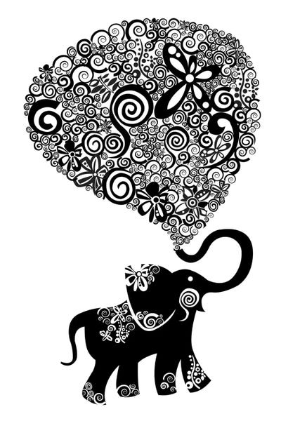 Black & White Florals: The Elephant by Valentina Harper