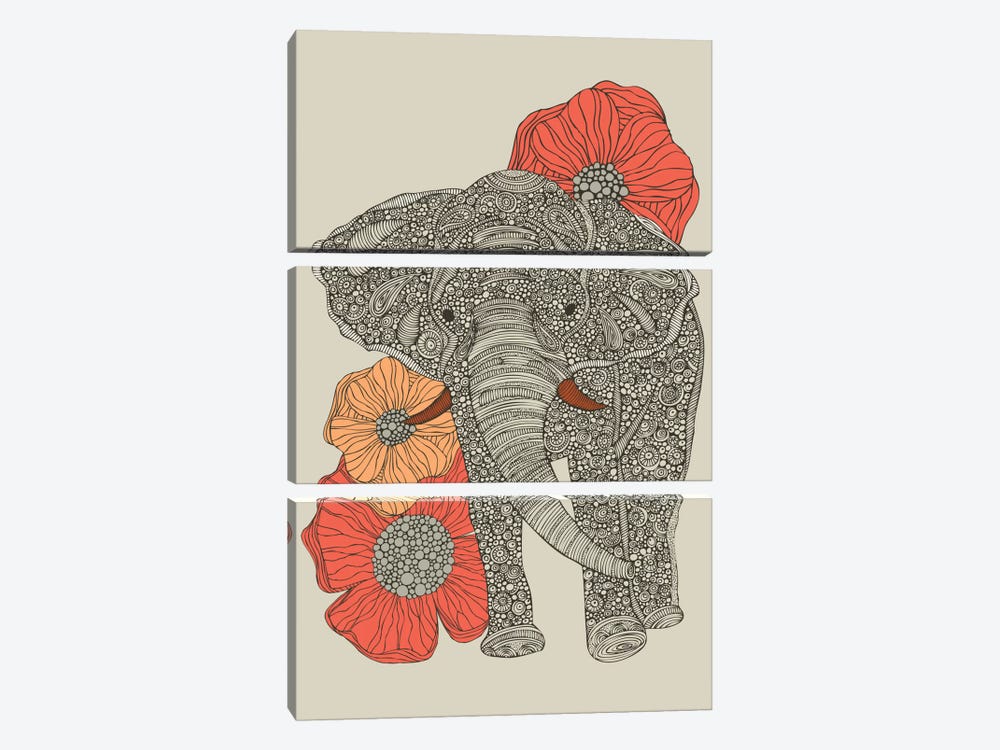 The Elephant With Flowers I by Valentina Harper 3-piece Canvas Art Print