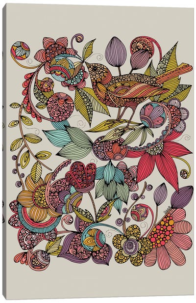 Bird And The Flowers Canvas Art Print - Valentina Harper