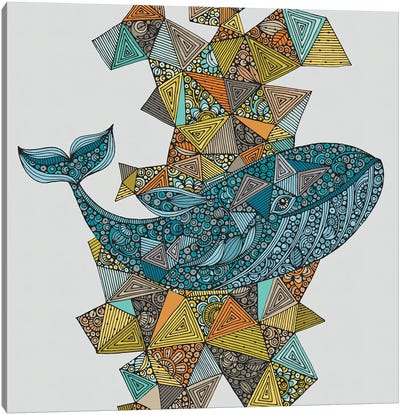Blue Whale Canvas Art Print - Blue & Yellow Art