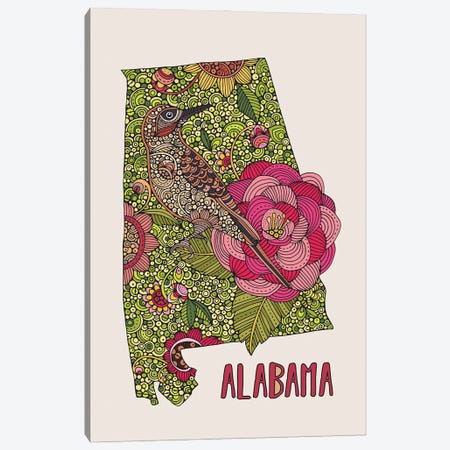 Alabama - State Bird And flower Canvas Print #VAL523} by Valentina Harper Canvas Artwork