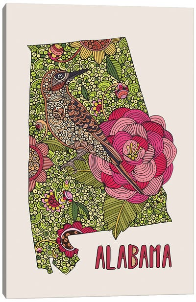 Alabama - State Bird And flower Canvas Art Print - Alabama Art