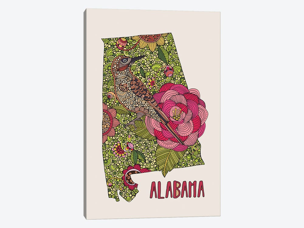 Alabama - State Bird And flower by Valentina Harper 1-piece Canvas Art