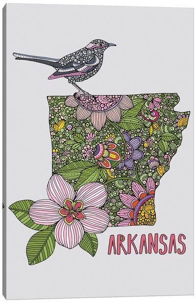 Arkansas - State Bird And Flower Canvas Art Print - Arkansas