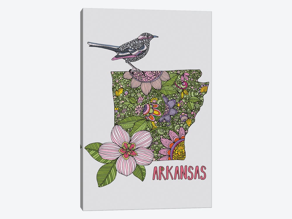 Arkansas - State Bird And Flower by Valentina Harper 1-piece Canvas Print