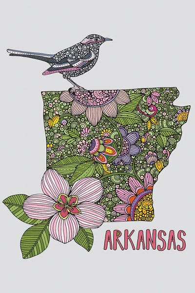 Valentina Harper: Arkansas - State Bird And Flower by Valentina Harper