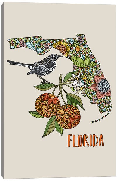 Florida - State Bird And Flower Canvas Art Print - Valentina Harper