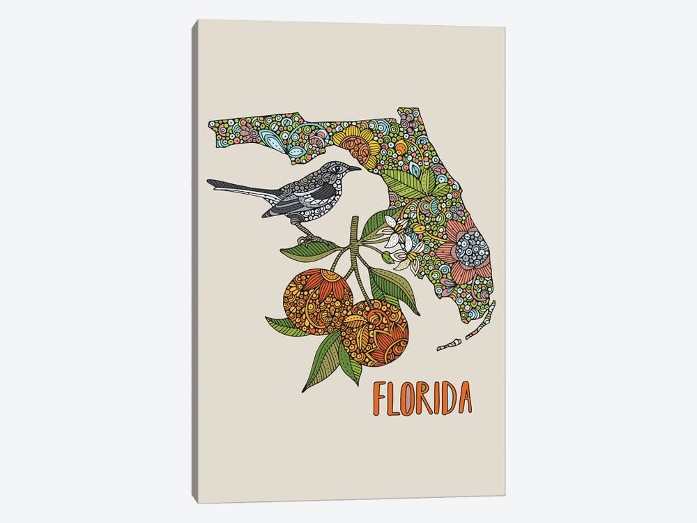 Florida - State Bird And Flower by Valentina Harper 1-piece Canvas Artwork