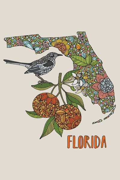 Kids Map Art: Florida - State Bird And Flower by Valentina Harper