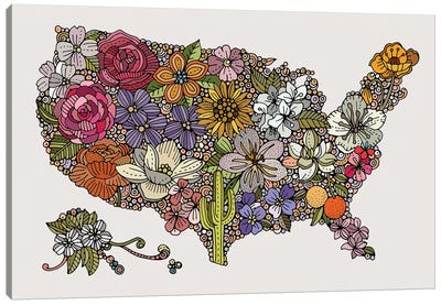 Land Of The Free - Flowers Canvas Art Print - USA Maps