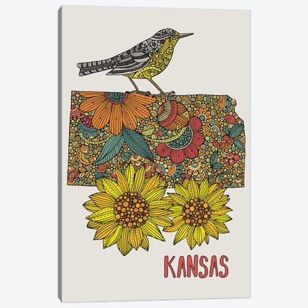 Kansas - State Bird And Flower Canvas Print #VAL527} by Valentina Harper Canvas Print