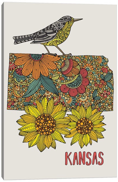 Kansas - State Bird And Flower Canvas Art Print - Valentina Harper
