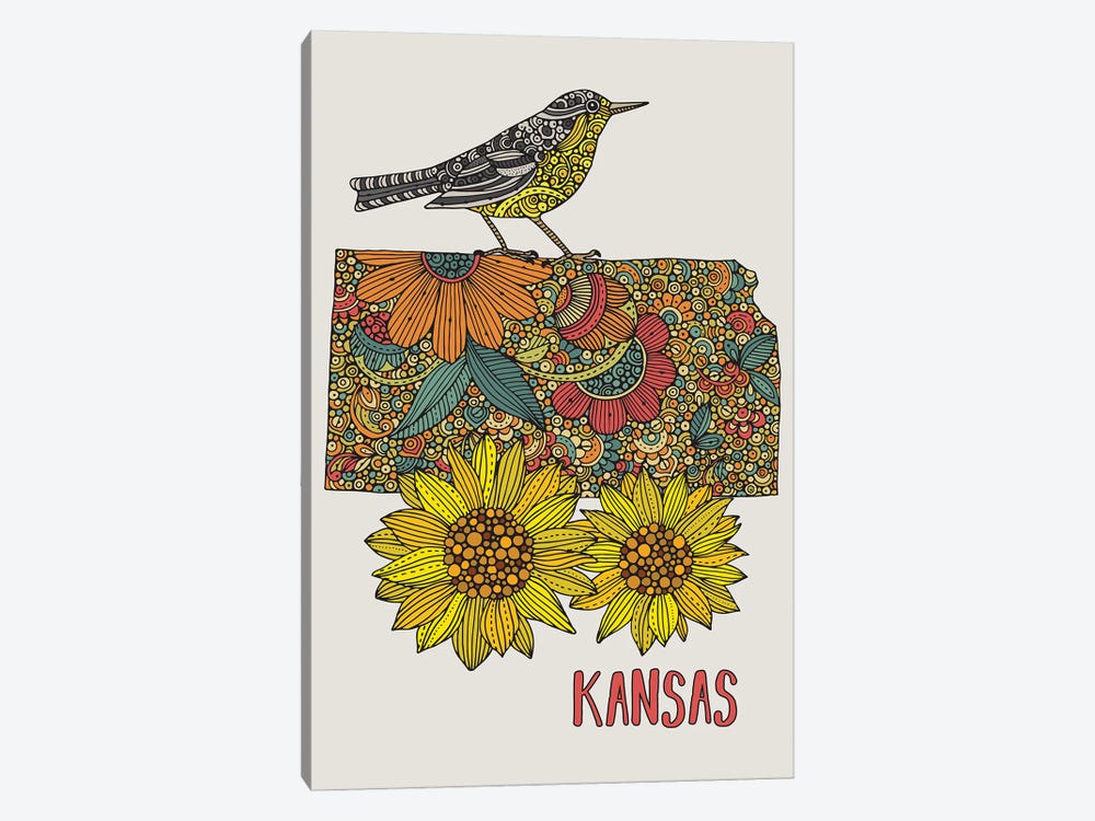 Kansas - State Bird And Flower by Valentina Harper 1-piece Canvas Artwork