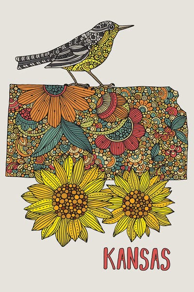 Valentina Harper: Kansas - State Bird And Flower by Valentina Harper