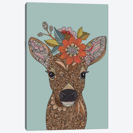 Litte Deer With Flowers Canvas Print #VAL529} by Valentina Harper Canvas Wall Art