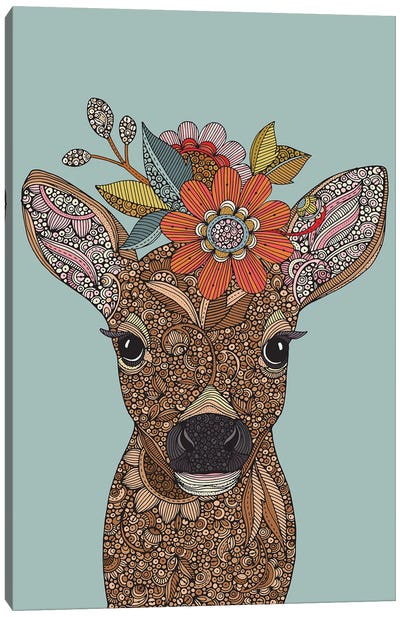 Litte Deer With Flowers Canvas Art Print - Valentina Harper