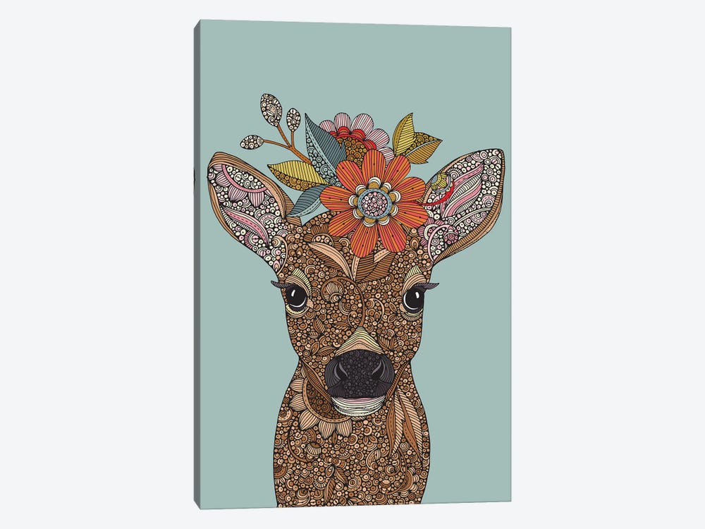Litte Deer With Flowers by Valentina Harper 1-piece Canvas Wall Art
