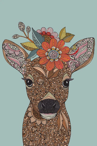 Valentina Harper: Litte Deer With Flowers by Valentina Harper